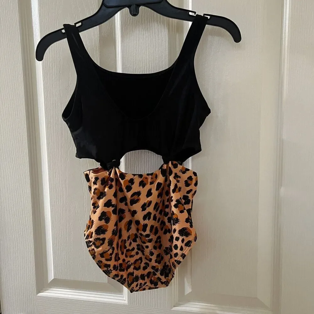 Art Class Black Leopard Print One Piece Swimsuit Girls Size Medium 7-8